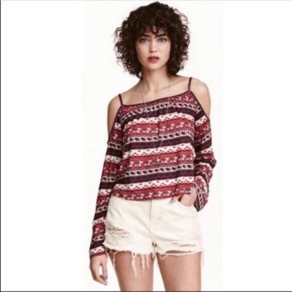 New H&M x Coachella elephant tribal festival bohemian boho cold shoulder blouse - Picture 4 of 14
